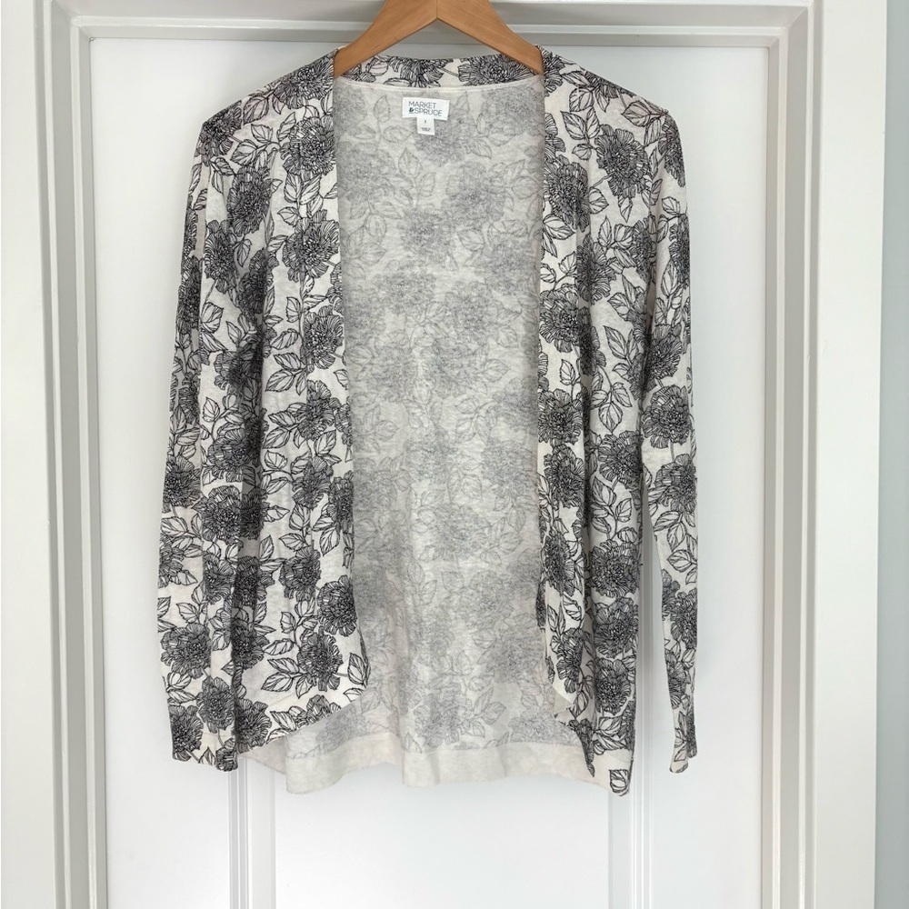 Market & Spruce Linen Cotton Blend Floral Open Front Cardigan Size S